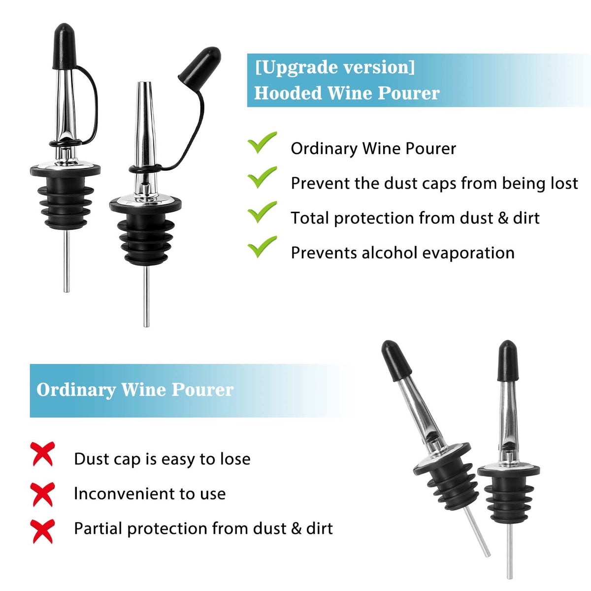 12 Pcs Liquor Pour Spouts with Dust Caps, Stainless Steel Bottle Pourers for Alcohol for Bar, Home Bartending & Kitchen, Bar Bartender Accessories