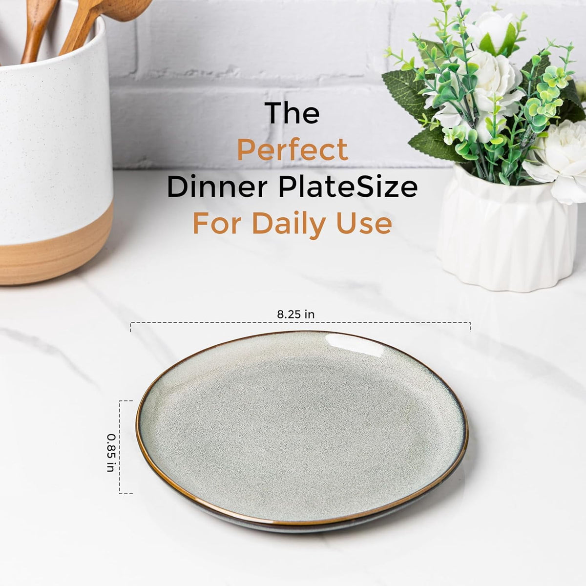 AmorArc Ceramic Plates Set of 6, 8.5 Inch Handmade Reactive Glaze Stoneware Plates set for Dessert, Salad, Appetizer, Dinner, Microwave & Dishwasher Safe, Scratch Resistant-Gade Green