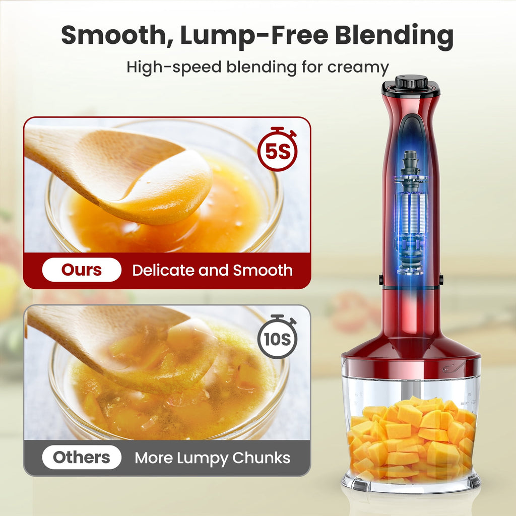VAVSEA Immersion Blender, 1100W 5-in-1 Hand Blender, 24-Speed Stick Blender for Small Kitchen, Splash-Resistant Handheld Blender Mixer with Turbo Mode for Smoothies, Baby Food, Black