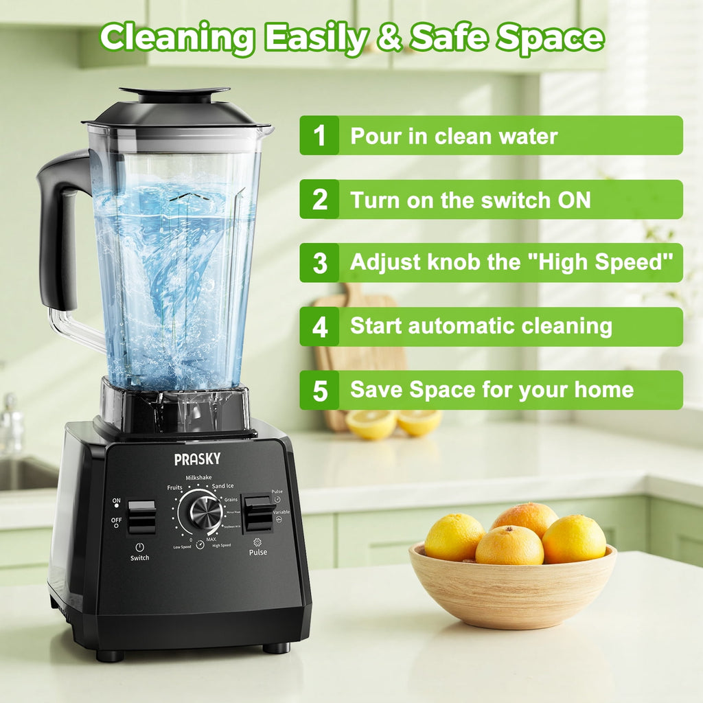 PRASKY Countertop Blender, 2-in-1 Professional Blender, 68oz Capacity 1000W 6 Speeds Blender for Kitchen with 25oz to-go Cup (Black)