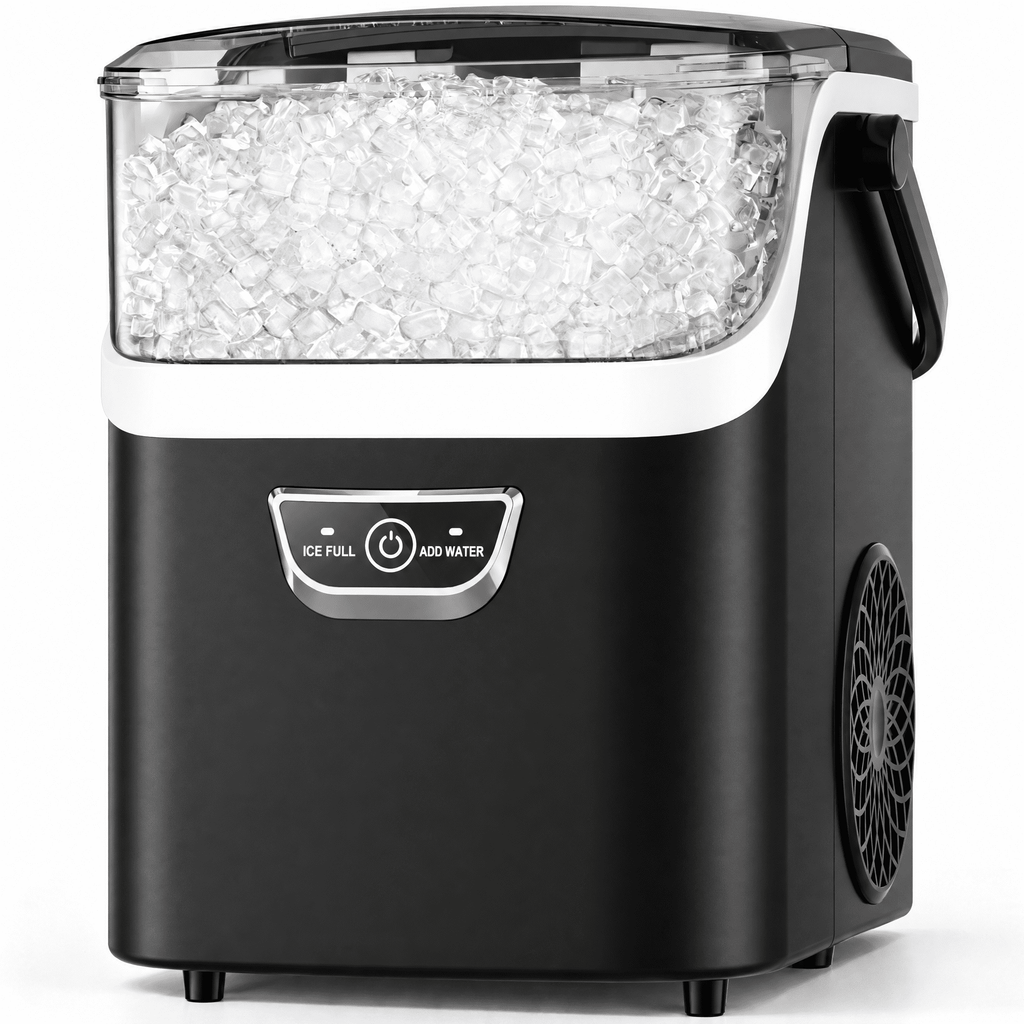 Snowyermine Nugget Ice Maker Countertop with Handle, 35lbs/Day Portable Pebble Ice Machine, Chewable Sonic Ice Ready in 5 Mins, Anti-Fingerprint Matte Self-Cleaning Ice Maker for Home, Kitchen, Party