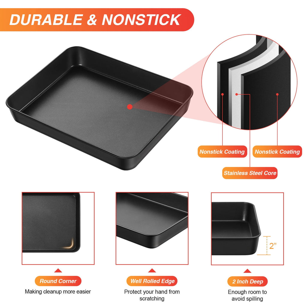 Baking Pans Set of 3, VeSteel Stainless Steel Sheet Cake Pan for Oven - 12.5/10.5/9.4Inch, Rectangle Bakeware Set for Cake Lasagna Brownie Casserole Cookie, Non-toxic & Healthy, Dishwasher Safe