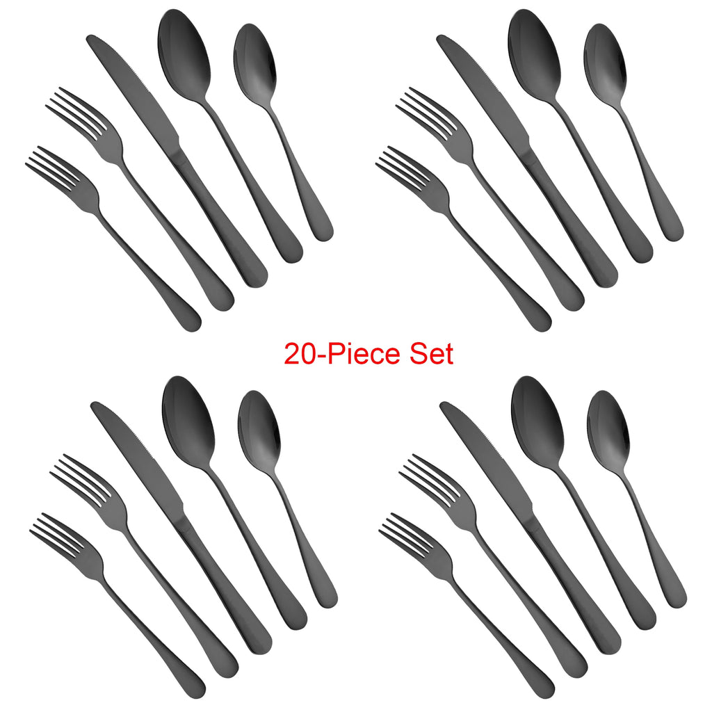 20 Piece Silverware Set, ENLOY Stainless Steel Solid Flatware Cutlery for 4, Modern & Elegant Design, High Quality Gift