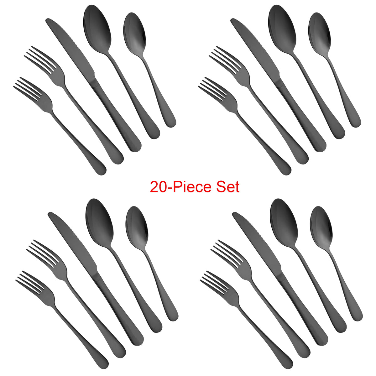 20 Piece Silverware Set, ENLOY Stainless Steel Solid Flatware Cutlery for 4, Modern & Elegant Design, High Quality Gift