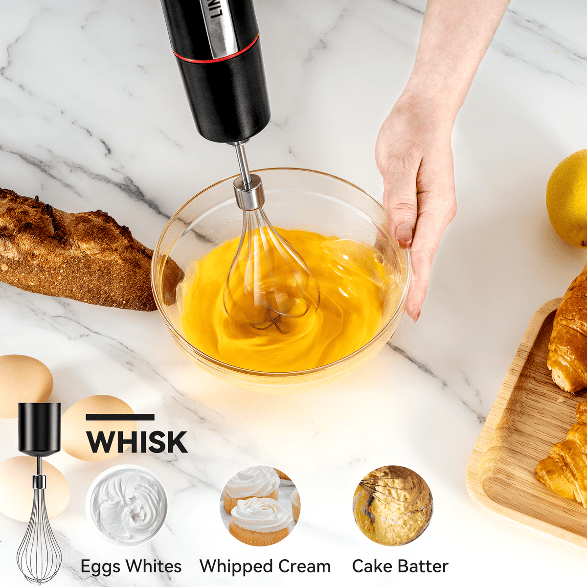LINKChef Immersion Blender, 20-Speed 1000W Immersion Hand Blender, Stick Blender with Turbo Mode