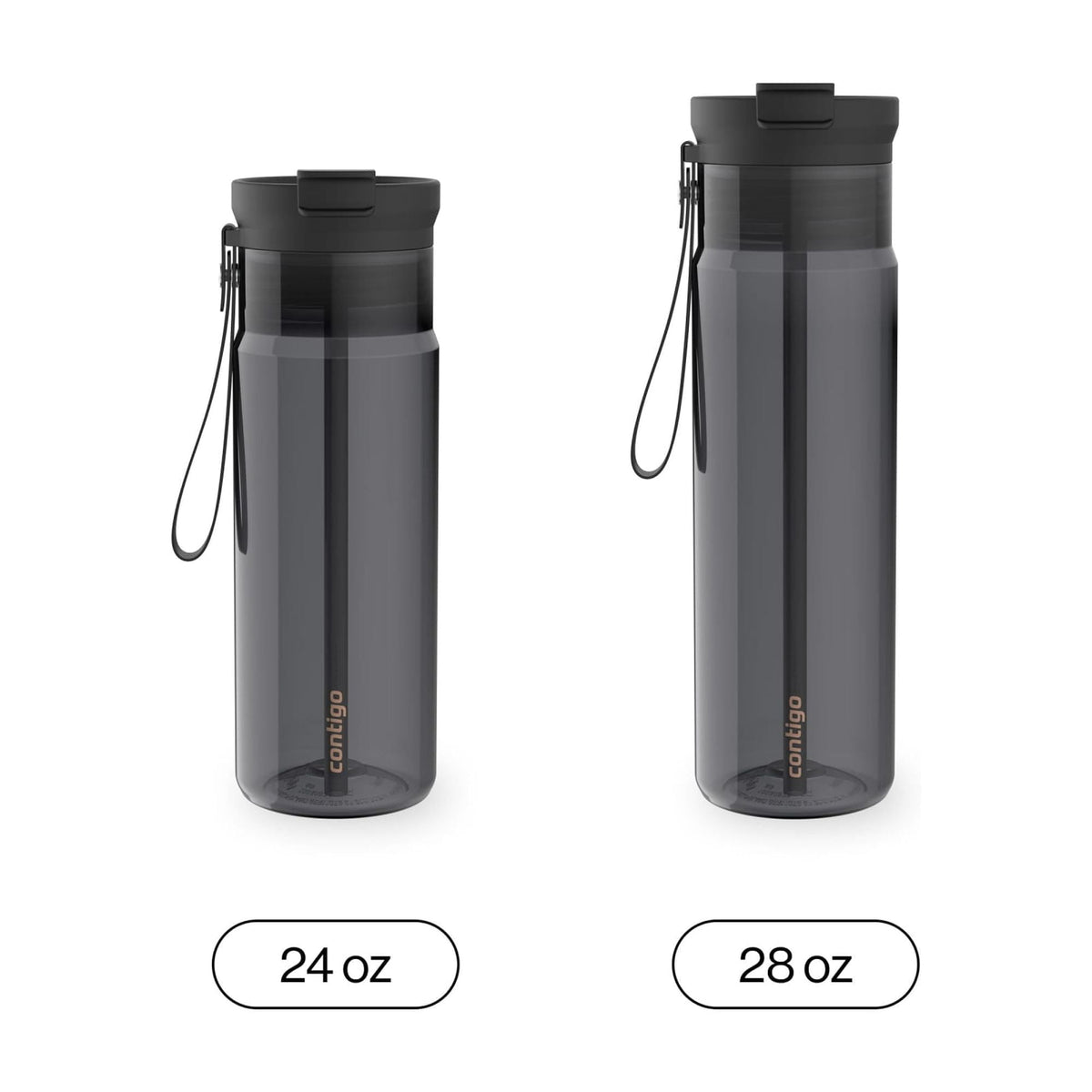 Contigo 28oz DualSip Plastic Water Bottle with Built-In Straw and Drink Opening, Licorice Black/Clear
