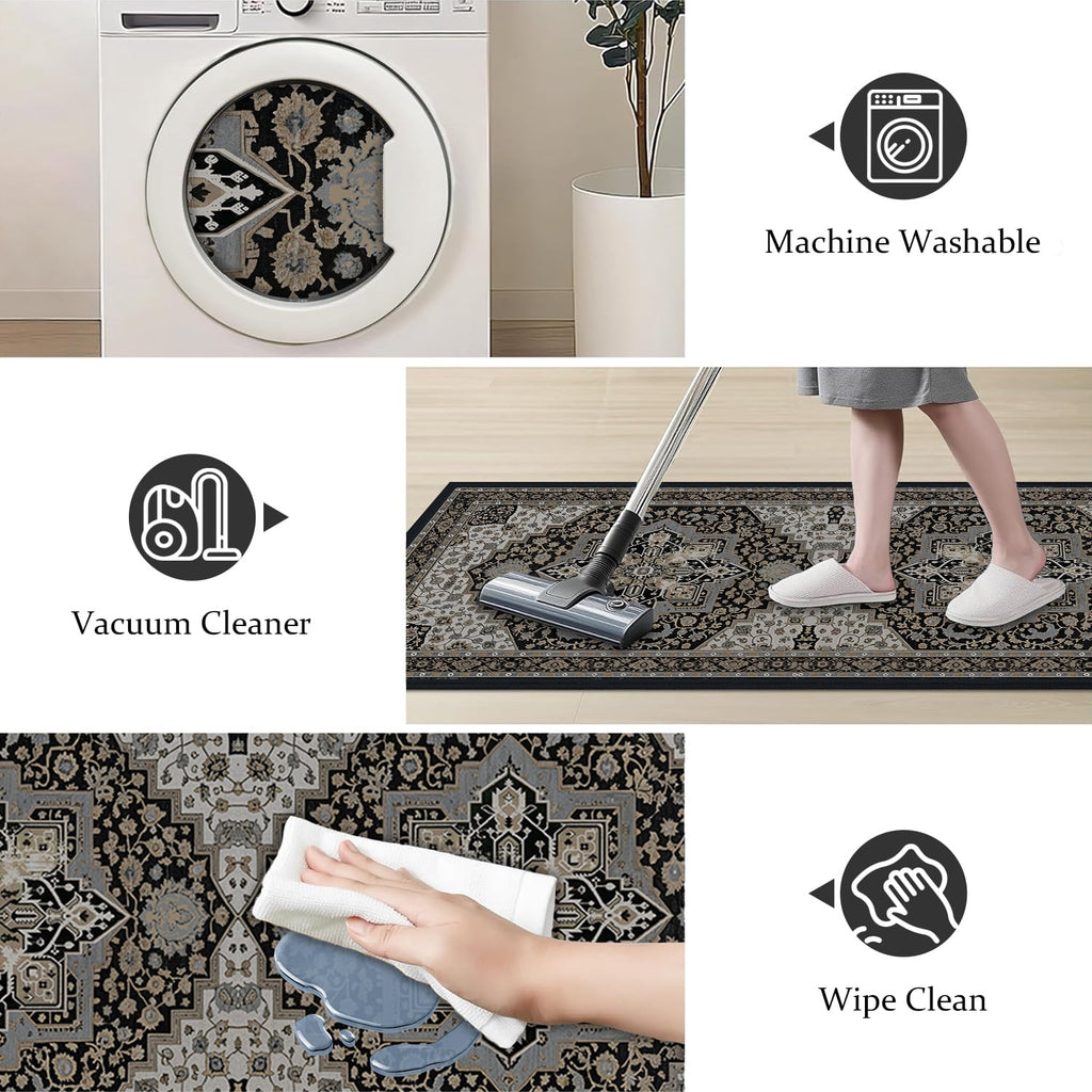 TECHVIDA Kitchen Rug Set 3 Piece,Non Slip Machine Washable Kitchen Mats, Farmhouse Hallway Doormat for Home Floor and Living Room,Gray