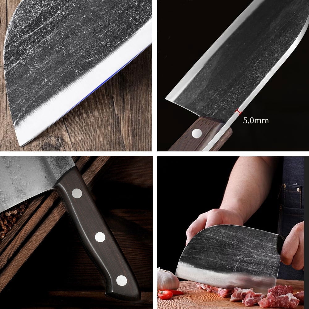 7-inch Meat Clever Knife Heavy Duty Butcher Knife High Carbon Steel Cutting Carving Knife Chef's,Chopping Knife with Leather,for Camping Hunting Outdoor