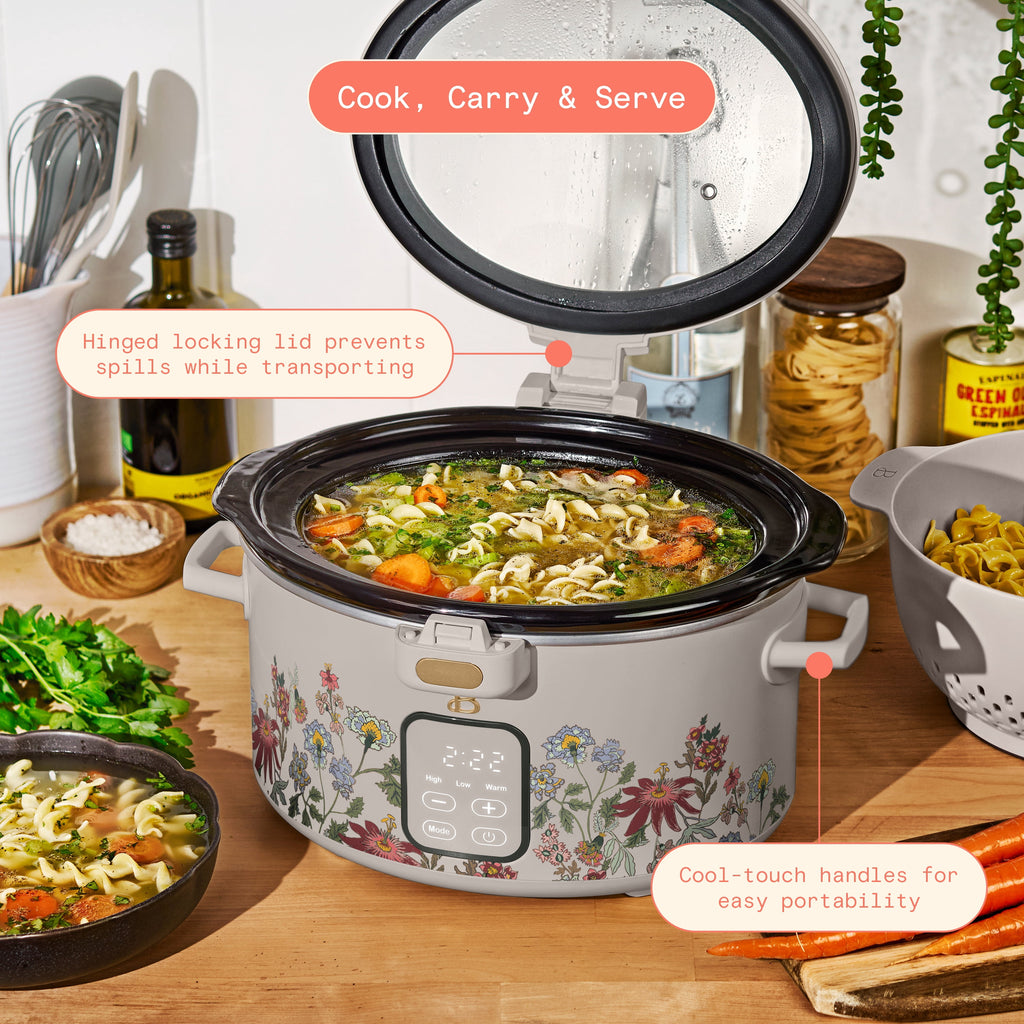 Beautiful 4 Qt Digital Slow Cooker with Hinged Locking Lid, Thyme Green by Drew Barrymore
