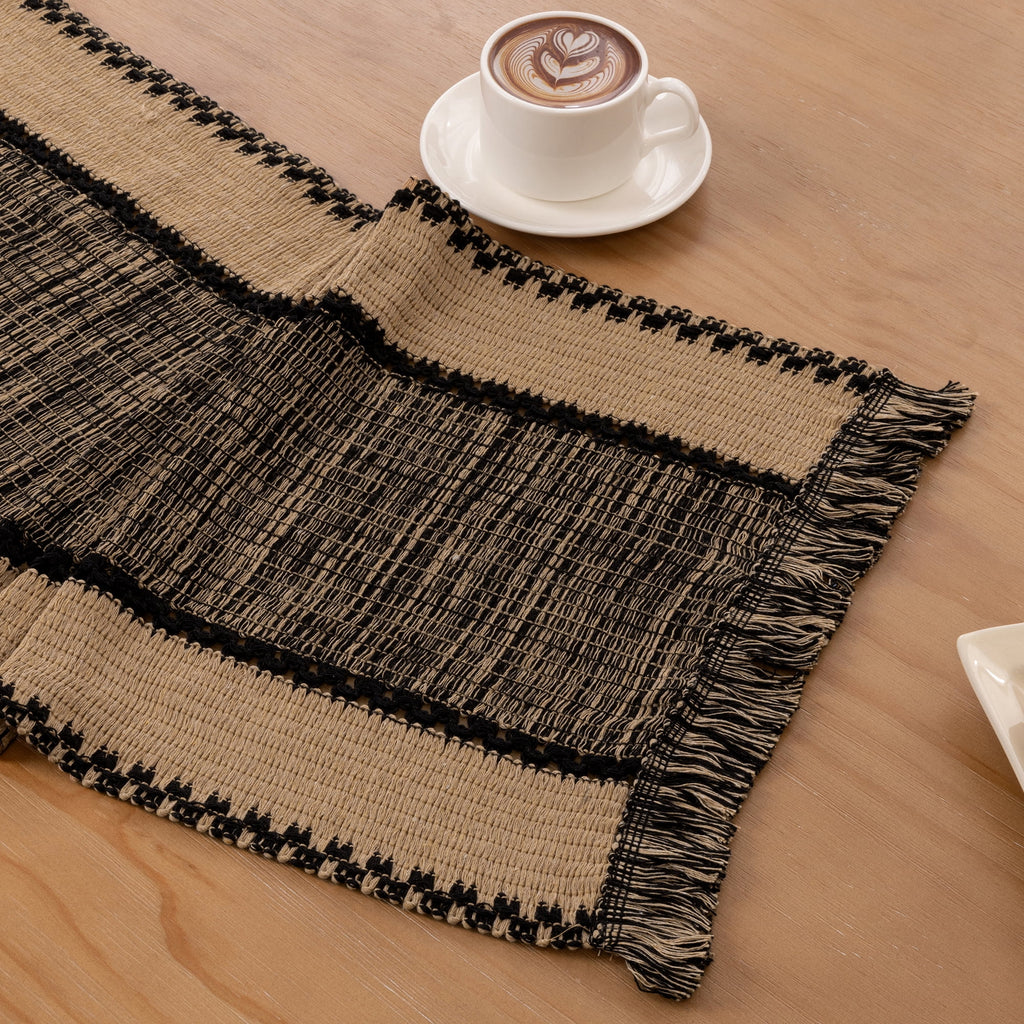 MeyJey Table Runner and Placemats Set of 4, Washable Fabric Rectangle Dining Table Mats with Tassels for Dining Tables, Kitchen, Red/Beige