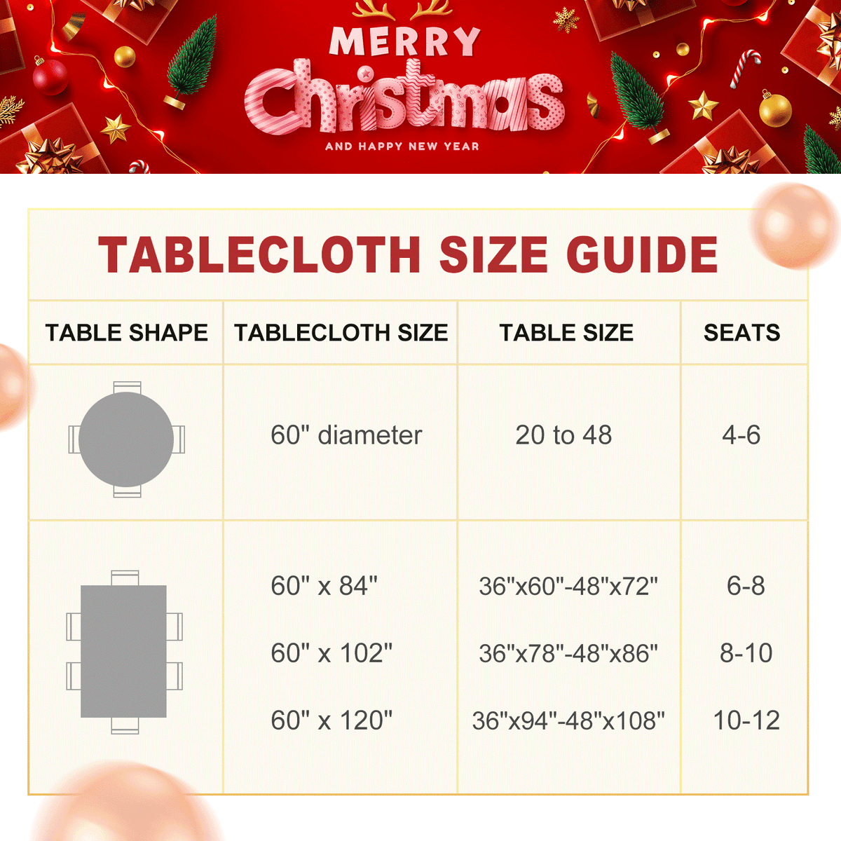 LUSHVIDA Christmas Tablecloth Rectangle - 60x84 inch Holly Ribbon Pattern Washable Wrinkle Resistant Holiday Tablecloths for Christmas Family Gathering, Dining Room Table Decoration 130GSM
