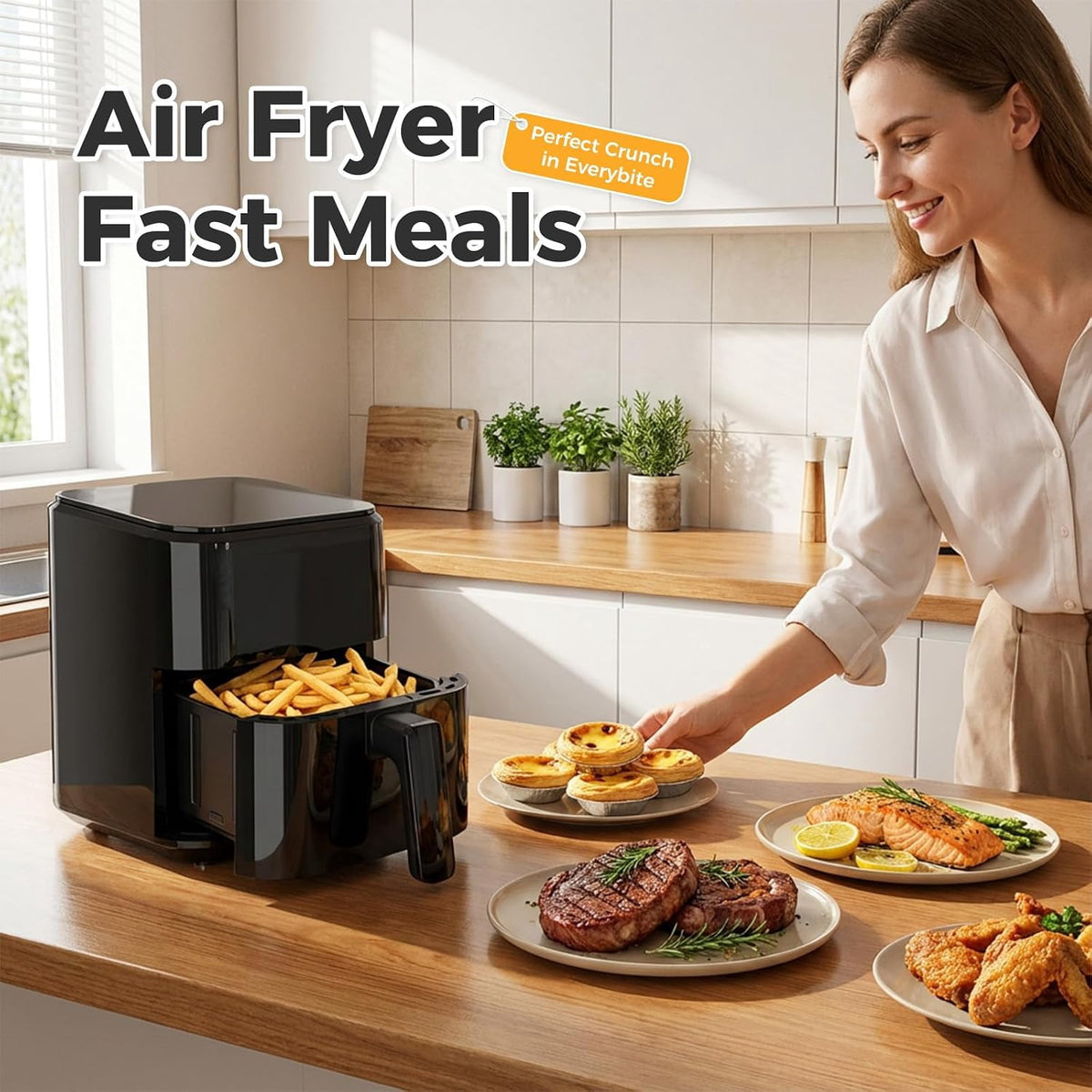 Air Fryer, 6-Quart Smart Air Fryer, 12-in-1 Functions - Air Fry, Roast, Reheat, Dehydrate, Bake, Steam, and More, 400Â°F Max Temperature, Grey