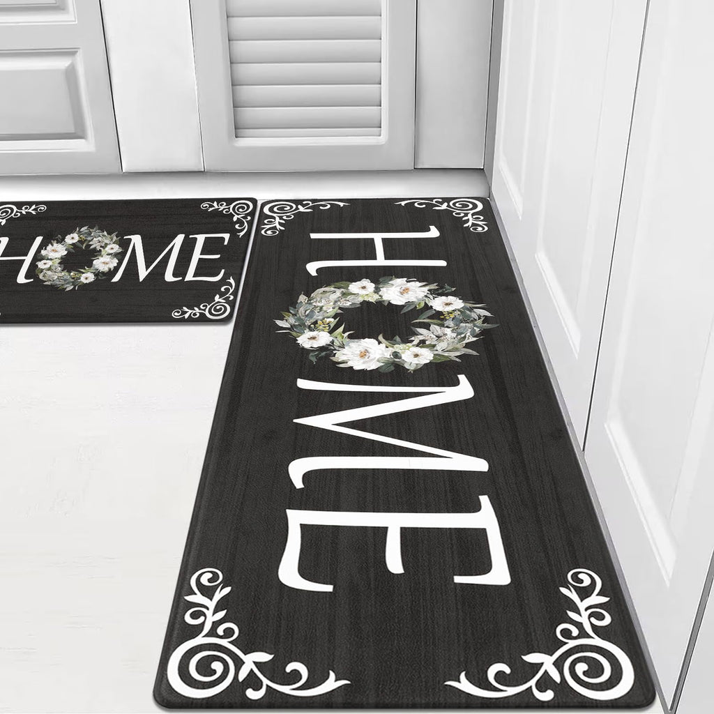 Findosom 2pcs Anti Fatigue Kitchen Rug Set,18"x30"+18"x47" Waterproof Non Slip Kitchen Runner Rug,0.4" Thick Cushioned Kitchen Floor Mats,Ergonomic Standing Mats Back Pain Relief Laundry Foam Rug