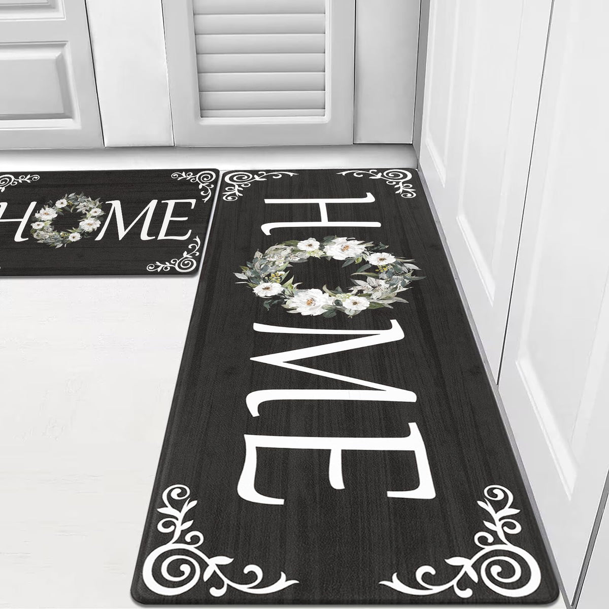 Findosom 2pcs Anti Fatigue Kitchen Rug Set,18"x30"+18"x47" Waterproof Non Slip Kitchen Runner Rug,0.4" Thick Cushioned Kitchen Floor Mats,Ergonomic Standing Mats Back Pain Relief Laundry Foam Rug