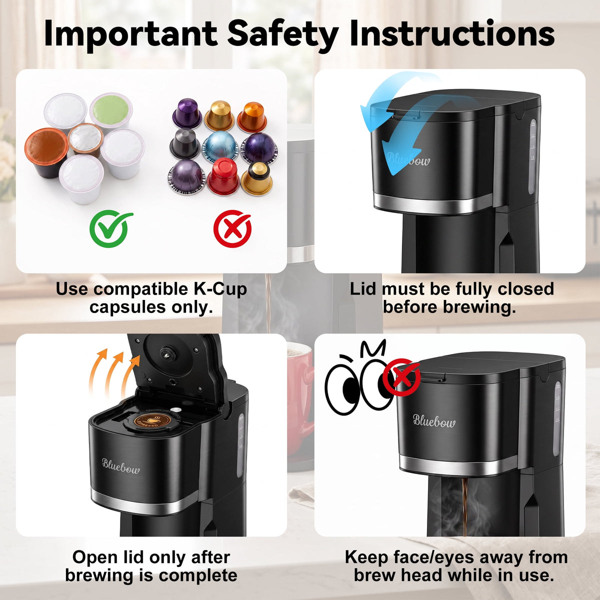 3 in 1 Single Serve Coffee Maker, Instant Coffee Maker One Cup for K Cup & Ground Coffee & Tea, Capsule Coffee Machine with 6-12oz Brew Size Reservoir, Fast Brewing and One Button, Black