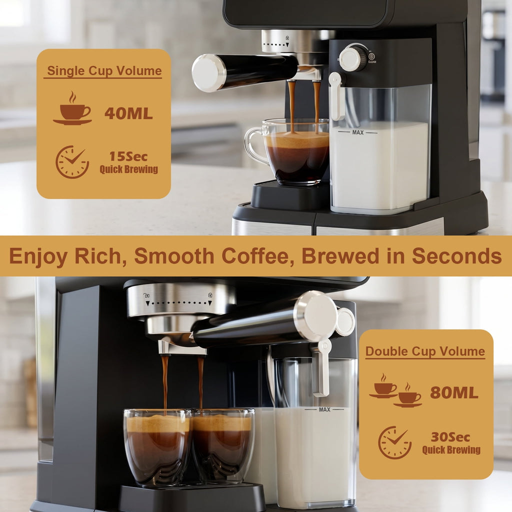 Bluebow Espresso Machine with Color Touchscreen, 20 Bar Espresso Maker with Automatic Milk Frother, Coffee Maker for Home - Cold Brew Cappuccino Latte Americano, 1350W