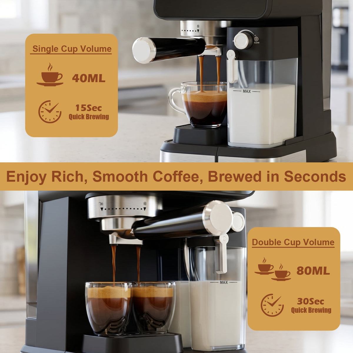 Bluebow Espresso Machine with Color Touchscreen, 20 Bar Espresso Maker with Automatic Milk Frother, Coffee Maker for Home - Cold Brew Cappuccino Latte Americano, 1350W