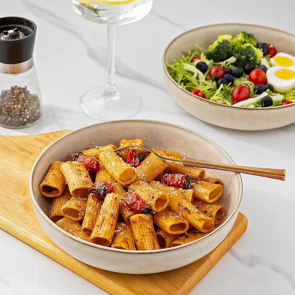 AmorArc 8.75'' Large Ceramic Pasta Bowls, 38oz Stoneware Pasta Serving Bowls Set of 4 for Kitchen, Wide Bowls for Fruit,Pasta,Salad,Oatmeal,Meal, Microwave Safe, Reactive Glaze-Space Blue