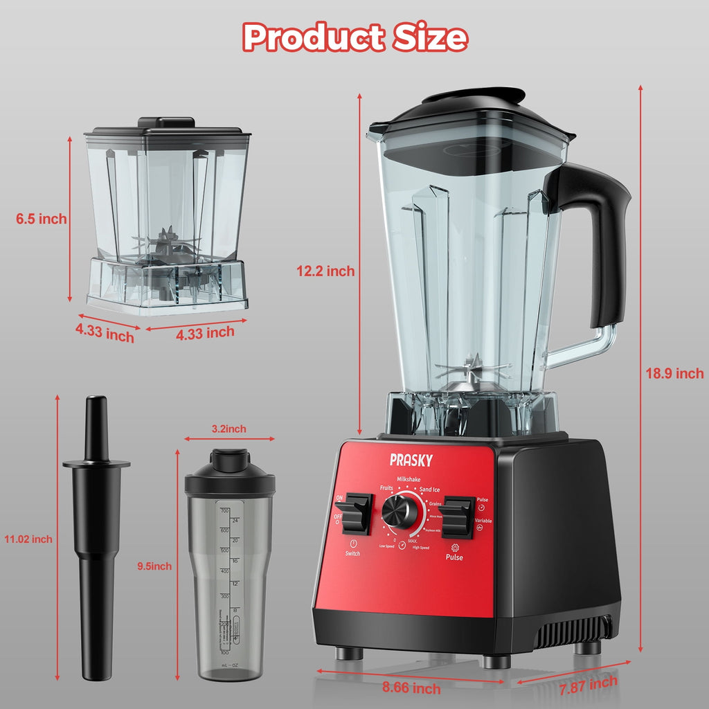 PRASKY Countertop Blender, 2-in-1 Professional Blender, 68oz Capacity 1000W 6 Speeds Blender for Kitchen with 25oz to-go Cup (Black)