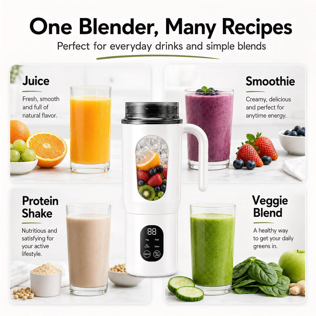 STARBIAO Portable Blender 19.6 oz Personal Juicer Cup, USB-C Rechargeable Mini Blender for Shakes & Smoothies, 12-Blade Stainless Steel, 4 Modes, Digital Display, Self-Cleaning, Beige