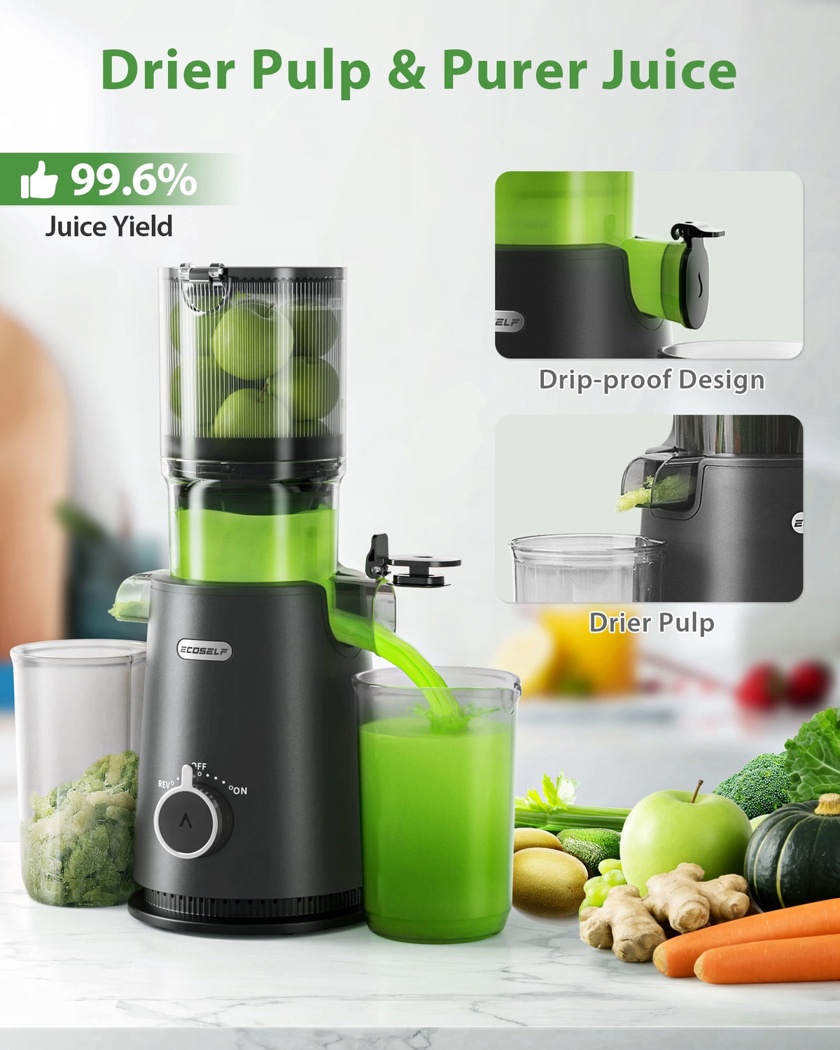 Juicer Machine with 4.35" Wide Mouth, Aeitto Cold Press Juicer Machine for Fruits and Vegetables, Slow Masticating Juicer Whole Fruit Juice Maker, High Juice Yield, Easy to Clean with Brush, Coal