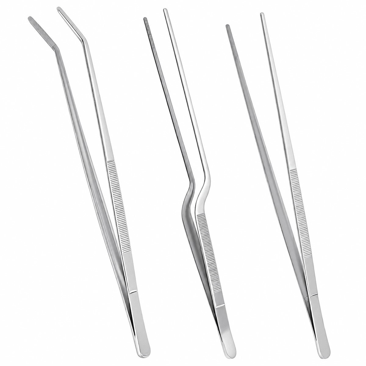 3 Pcs 12-inch Kitchen Tweezers Precision Serrated Tips Cooking Tweezers Stainless Steel Nonslip Professional Chef Tools Kitchen Tools for BBQ Plating and Serving (Silver)