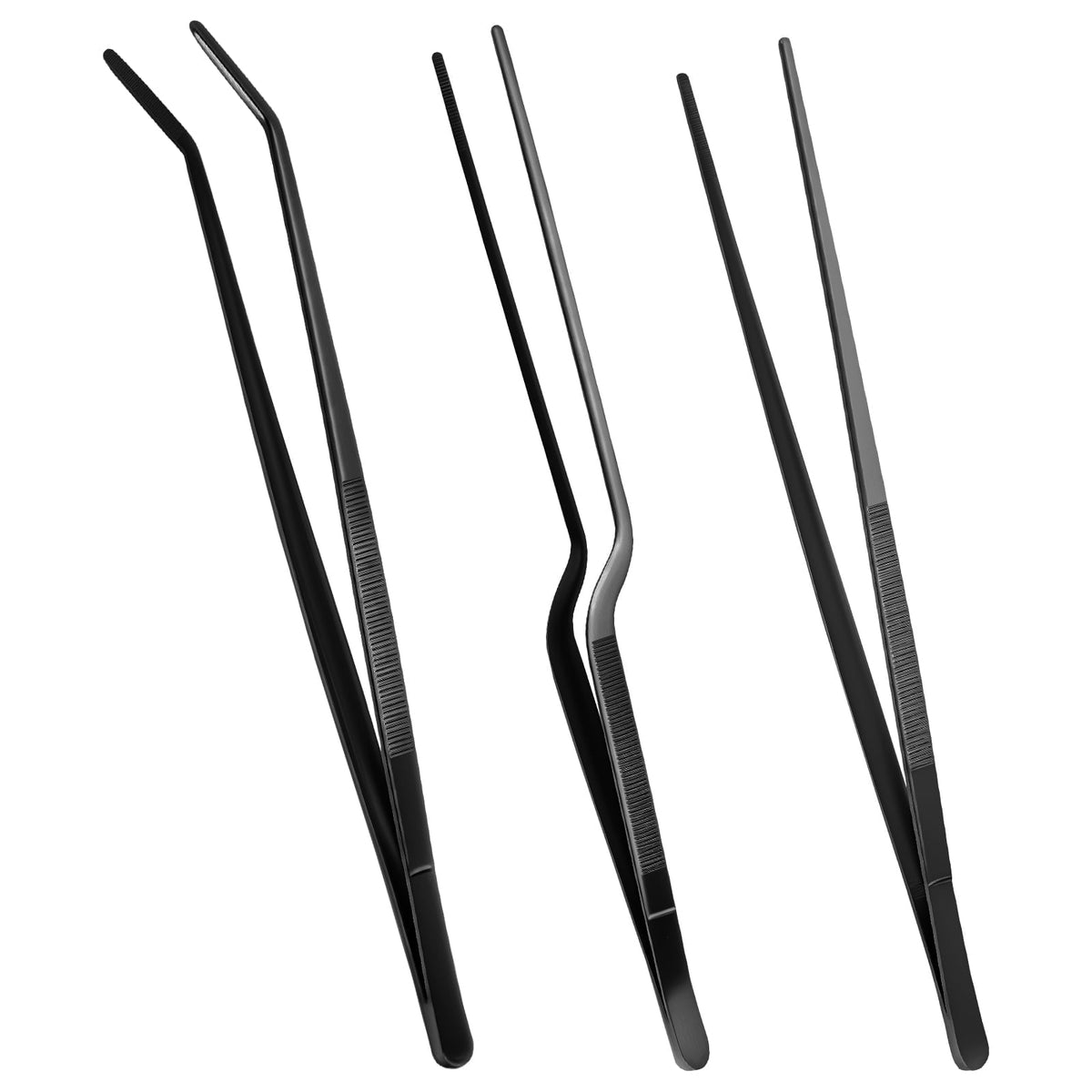 3 Pcs 12-inch Kitchen Tweezers Precision Serrated Tips Cooking Tweezers Stainless Steel Nonslip Professional Chef Tools Kitchen Tools for BBQ Plating and Serving (Silver)