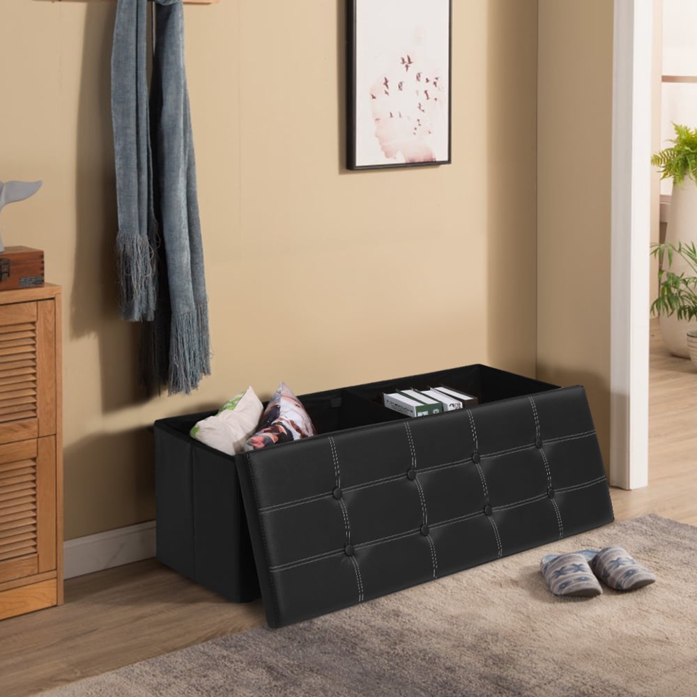 43" Ottoman with Storage Bench for Bedroom, Long End of Bed Seat with Storage Ottoman Bench, Large Folding Faux Leather Footrest Toy Chest for Living Room, Brown