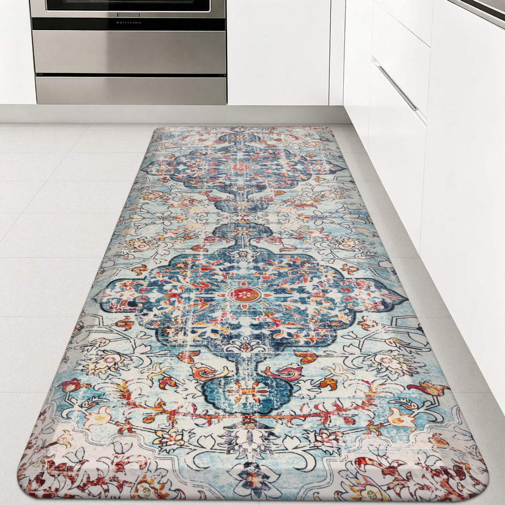 MeyJey 4/5 Inch Thick Anti Fatigue Kitchen Rug 20”x39”, Non Slip Waterproof Floor Mats for Kitchen Sink Laundry Office, Black/Gray