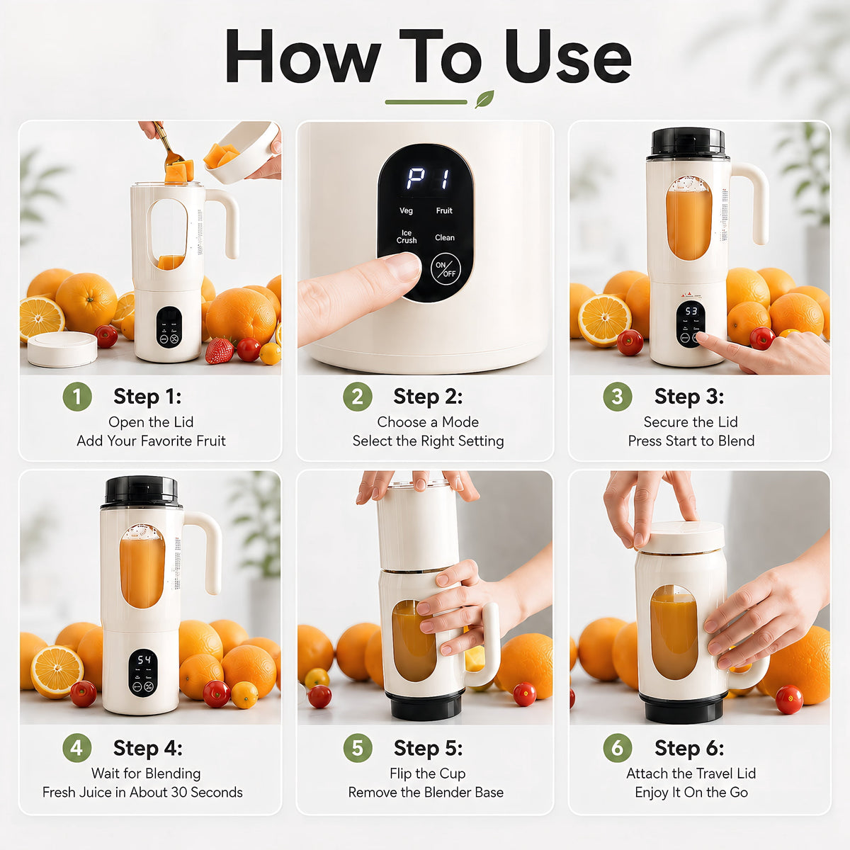 STARBIAO Portable Blender 19.6 oz Personal Juicer Cup, USB-C Rechargeable Mini Blender for Shakes & Smoothies, 12-Blade Stainless Steel, 4 Modes, Digital Display, Self-Cleaning, Beige