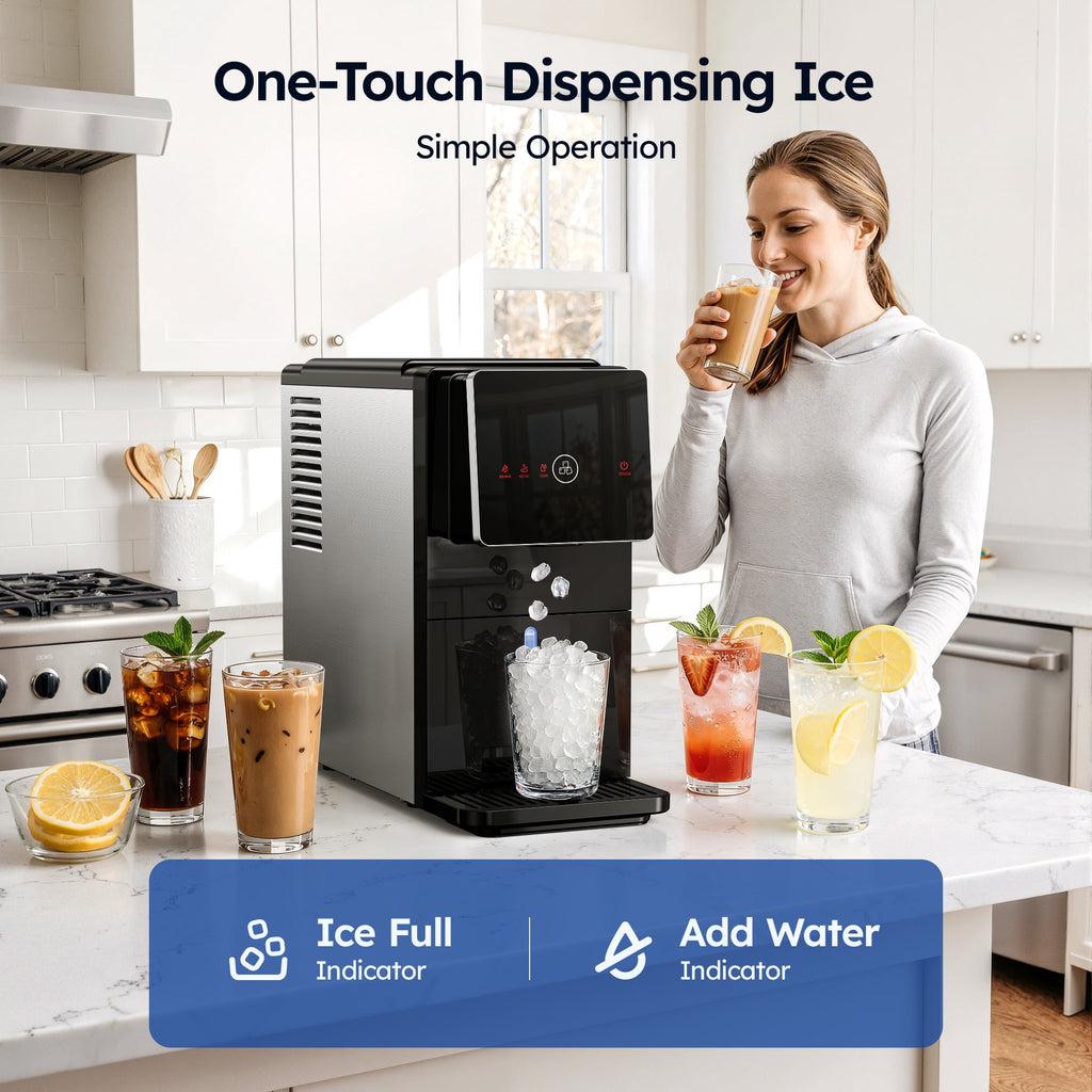 Simzlife Countertop Nugget Ice Maker, 40 Lbs/24H Chewable Sonic Pellet Ice, Self-Cleaning Ice Machine, 1.8L Tank