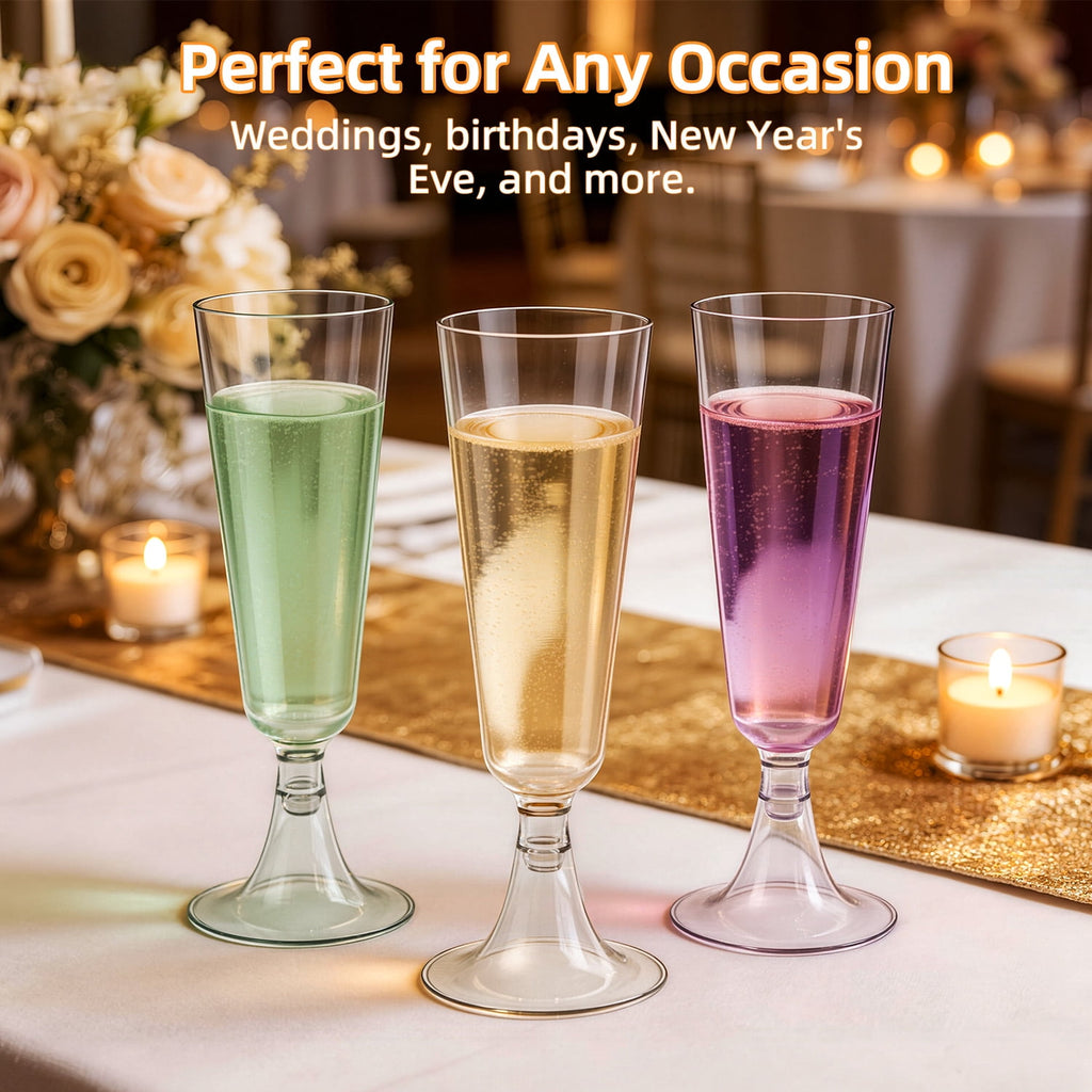 TINANA Plastic Champagne Flutes 40 Pack, 5 Oz Clear Disposable Champagne Glasses with Stem, Shatterproof BPA-Free Wine Glass Cups for Wedding, Party & New Year’s Eve