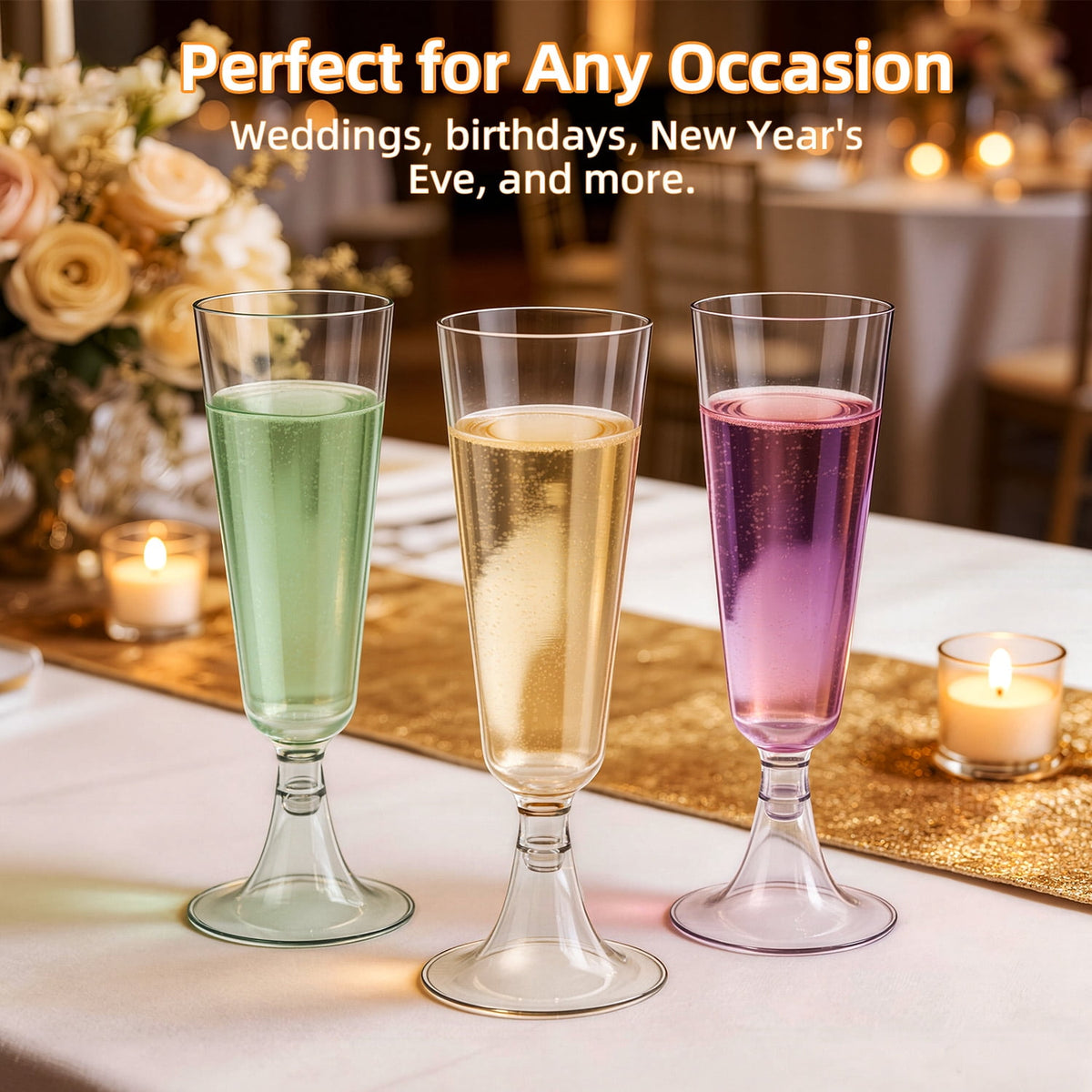 TINANA Plastic Champagne Flutes 40 Pack, 5 Oz Clear Disposable Champagne Glasses with Stem, Shatterproof BPA-Free Wine Glass Cups for Wedding, Party & New Year’s Eve