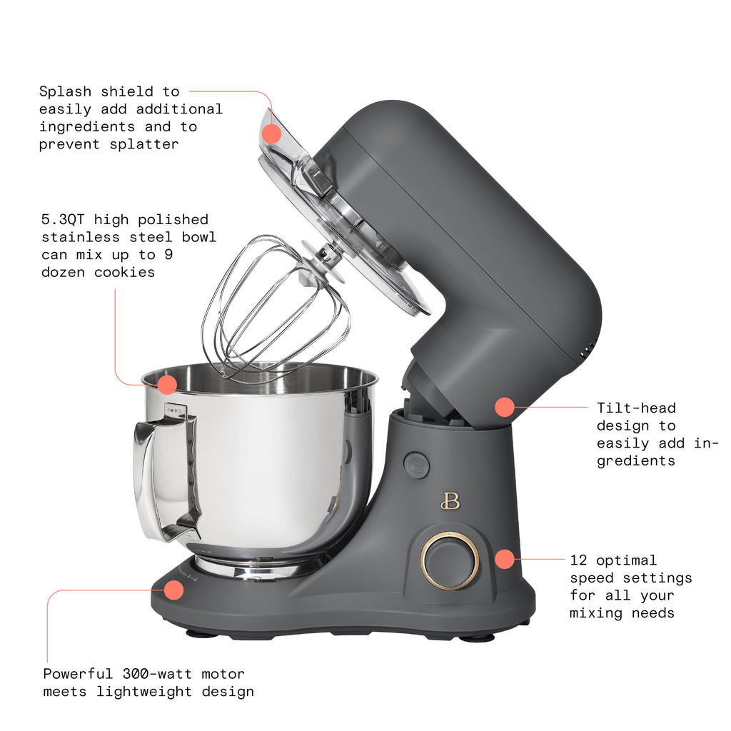 Beautiful 5.3 Qt Stand Mixer, Lightweight & Powerful with Tilt-Head, Chocolate by Drew Barrymore