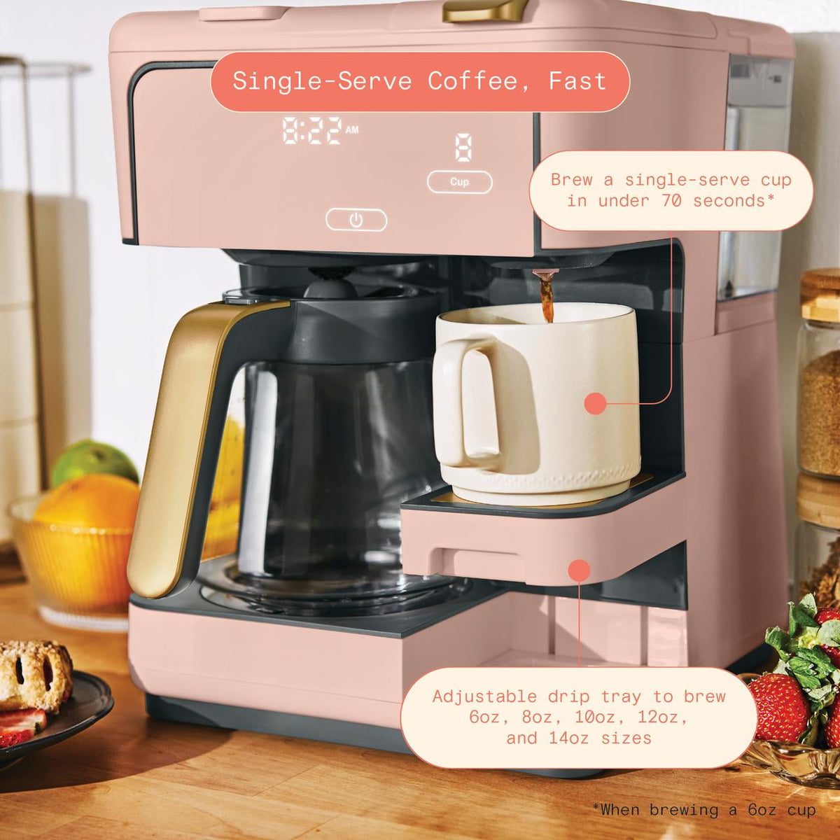 Beautiful by Drew Barrymore Multi-Brew 12-Cup Programmable Drip & Single-Serve Coffee Maker, White Icing