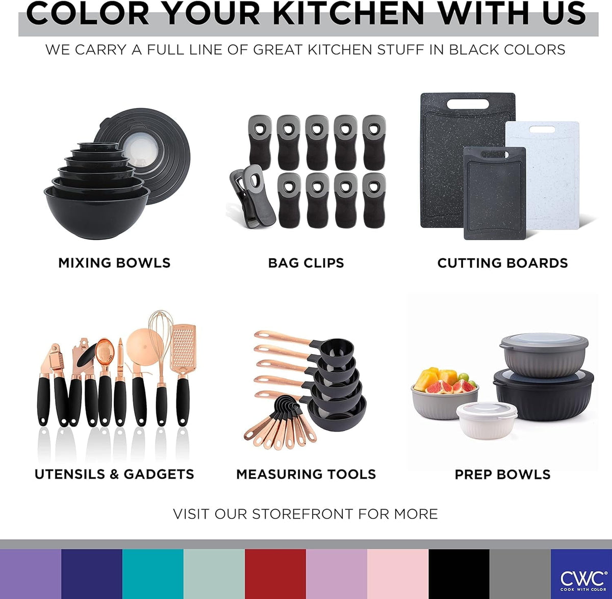 COOK WITH COLOR Mixing Bowls Set, 4-Piece Non-Slip Mixing Bowls with Pour Spouts & Handles, Black Speckled