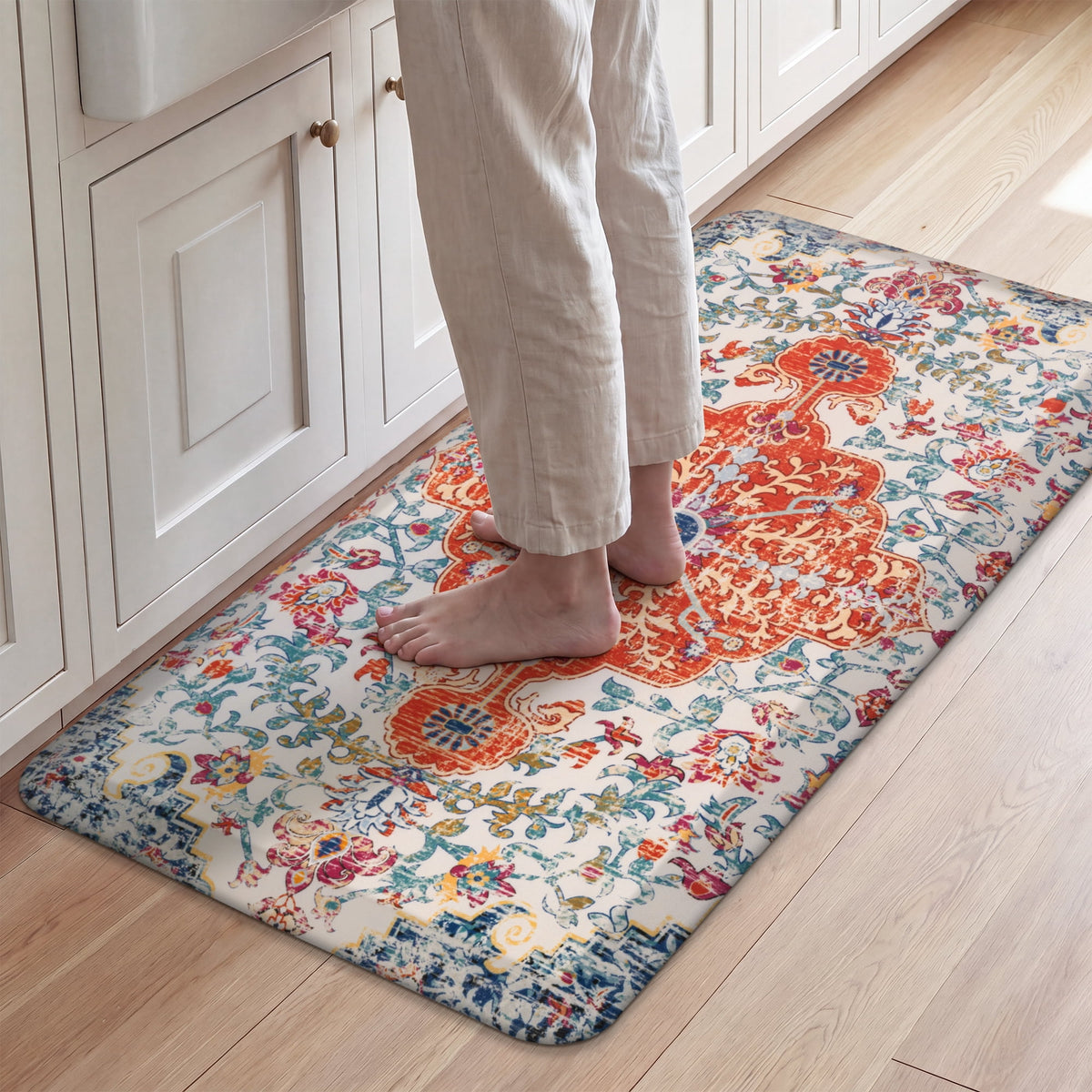 MeyJey 4/5 Inch Thick Anti Fatigue Kitchen Rug 20”x39”, Non Slip Waterproof Floor Mats for Kitchen Sink Laundry Office, Black/Gray