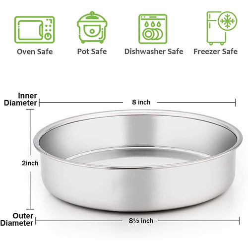 8 inch Cake Pan Set of 3, VeSteel Stainless Steel Round Layer Cake Baking Pans, Non-Toxic & Healthy, Mirror Finish & Dishwasher Safe