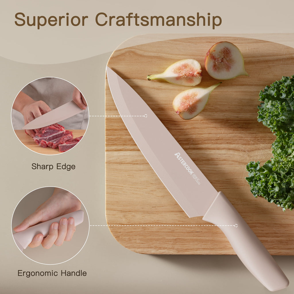 Astercook 6 Piece Flower Kitchen Knife Set, German High Carbon Stainless Steel Knives Sets with 6 Blade Guards Dishwasher Safe, Perfect Gifts for Kitchen