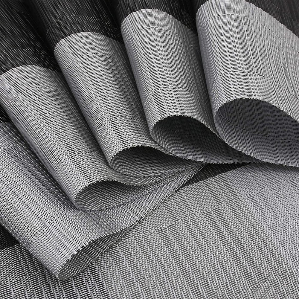 6pcs Placemats PVC Place Mats and Coasters Washable Non-Slip Heat Resistant Table Mats for Kitchen Dining Table Home Restaurant 12"×18", Sliver