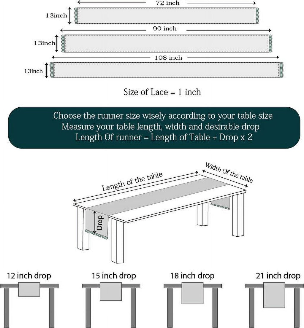 Fingercraft Table Runners, Cotton Dinner Table Centerpiece with Beautiful Premium Lace, Home and Dining Aqua-90