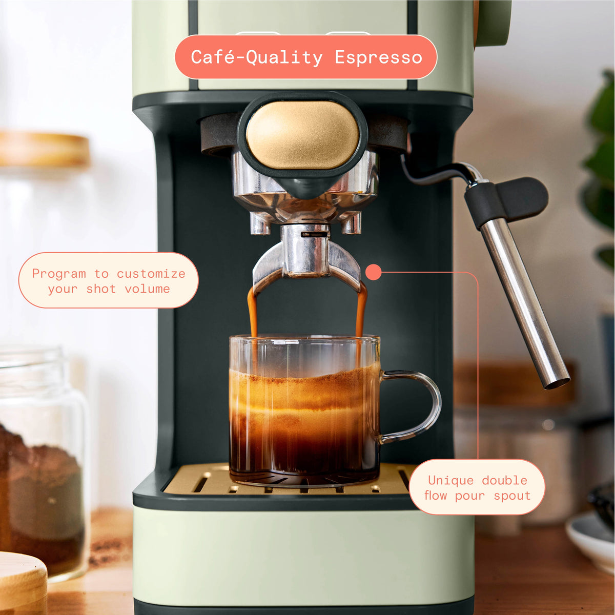 Beautiful by Drew Barrymore Slim Espresso Machine, 20-Bar Pressure, Black Sesame