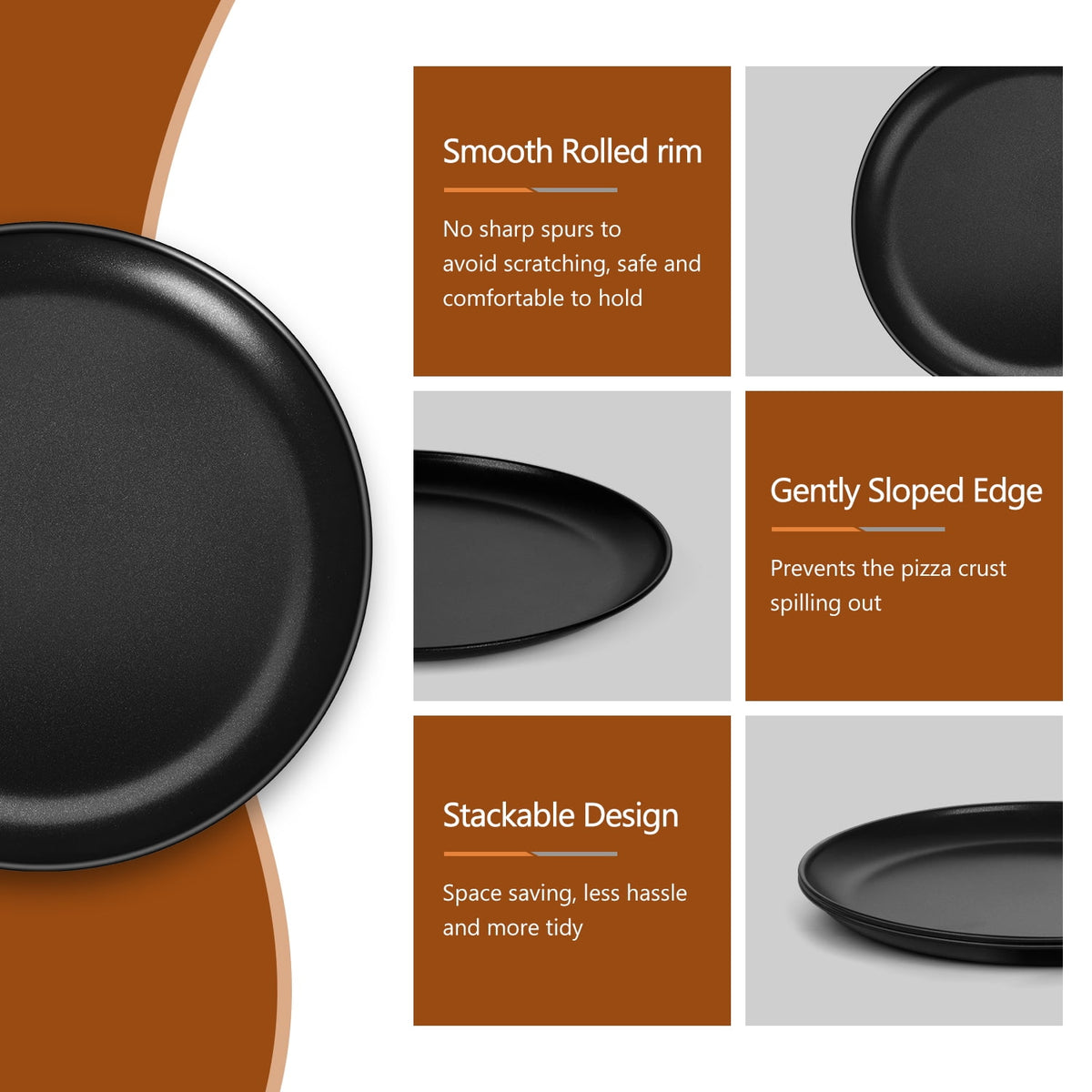 VeSteel Stainless Steel 12 inch Pizza Pan Set of 2, Metal Baking Tray Platter for Oven