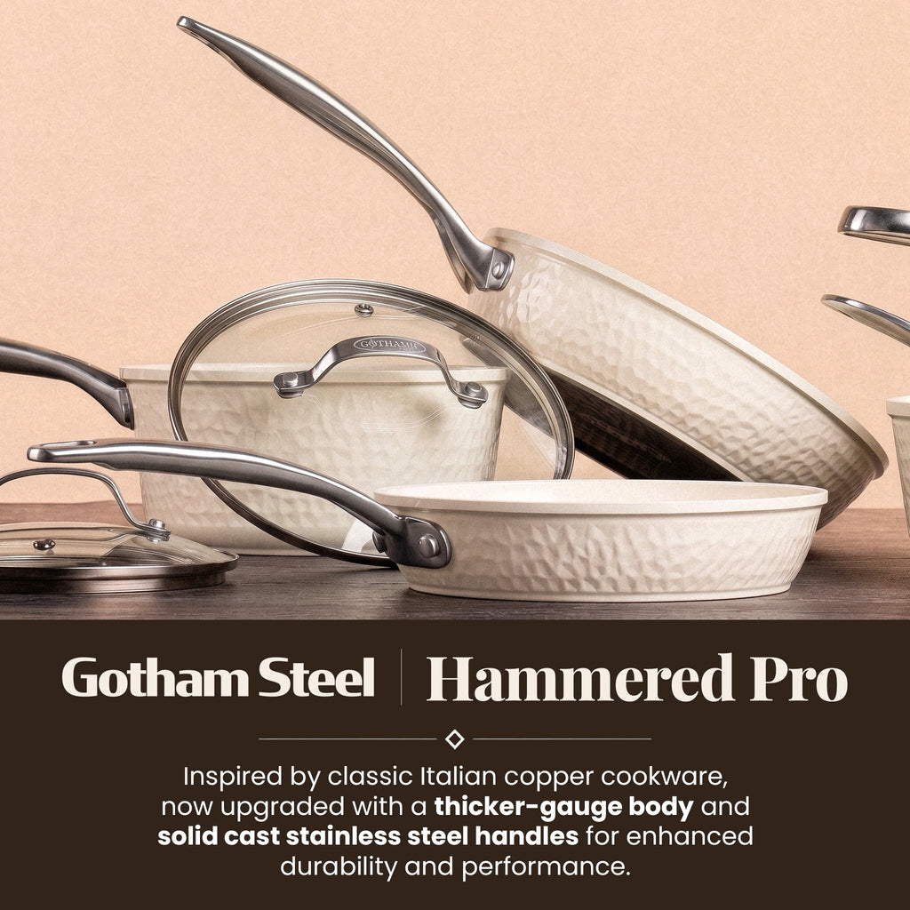 Gotham Steel Hammered 20 Pc Ceramic Cookware Set Nonstick, Induction Pots and Pans Set, Non Toxic Cookware Sets, Oven & Dishwasher Safe, Copper