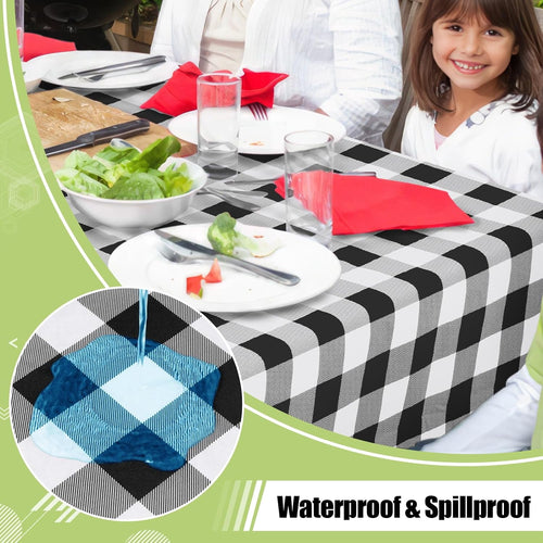 decorUhome Rectangle Tablecloth, Waterproof Vinyl Flannel Backed Table Cloth, Buffalo Wipeable Plastic Table Cover for Kitchen and Outdoor, Black and White, 60" x 84"