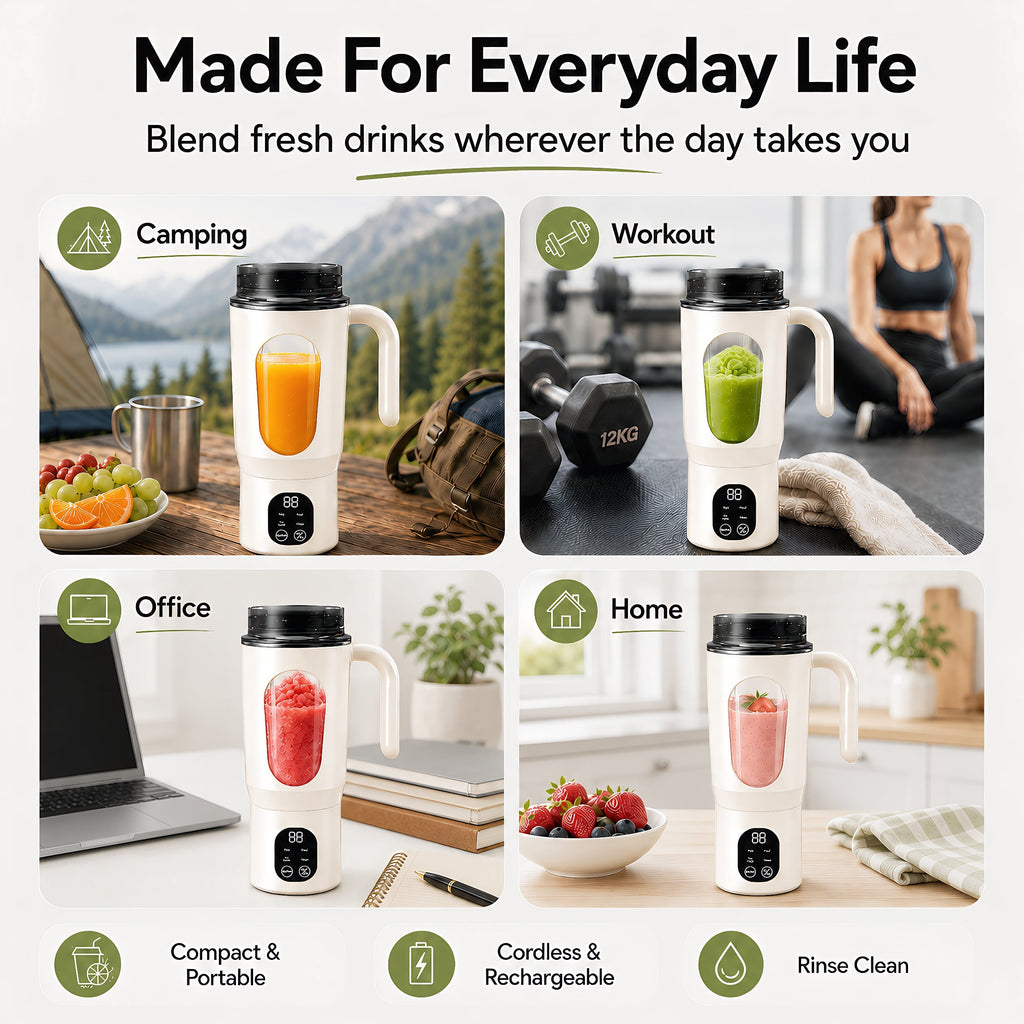 STARBIAO Portable Blender 19.6 oz Personal Juicer Cup, USB-C Rechargeable Mini Blender for Shakes & Smoothies, 12-Blade Stainless Steel, 4 Modes, Digital Display, Self-Cleaning, Beige