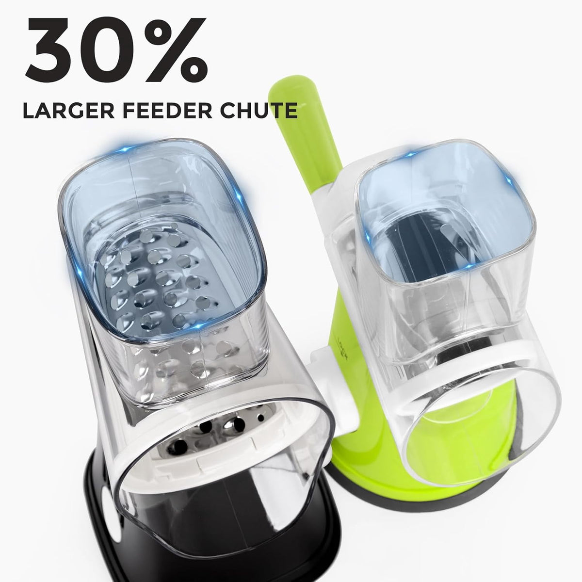 Premium Rotary Cheese Grater, Manual Cheese Grater for Kitchen, Handheld Vegetables Slicer Cheese Shredder with Rubber Suction Base, 3 Stainless Drum Blades Included,Blue