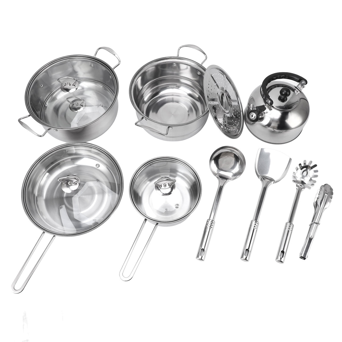 15 Piece Stainless Steel Cookware Set, Pots and Pans Set with Lids Non Toxic, Kitchen Induction Cookware with Utensil Sets For Oven & Dishwasher ,Heavy Premium Kitchen Cooking