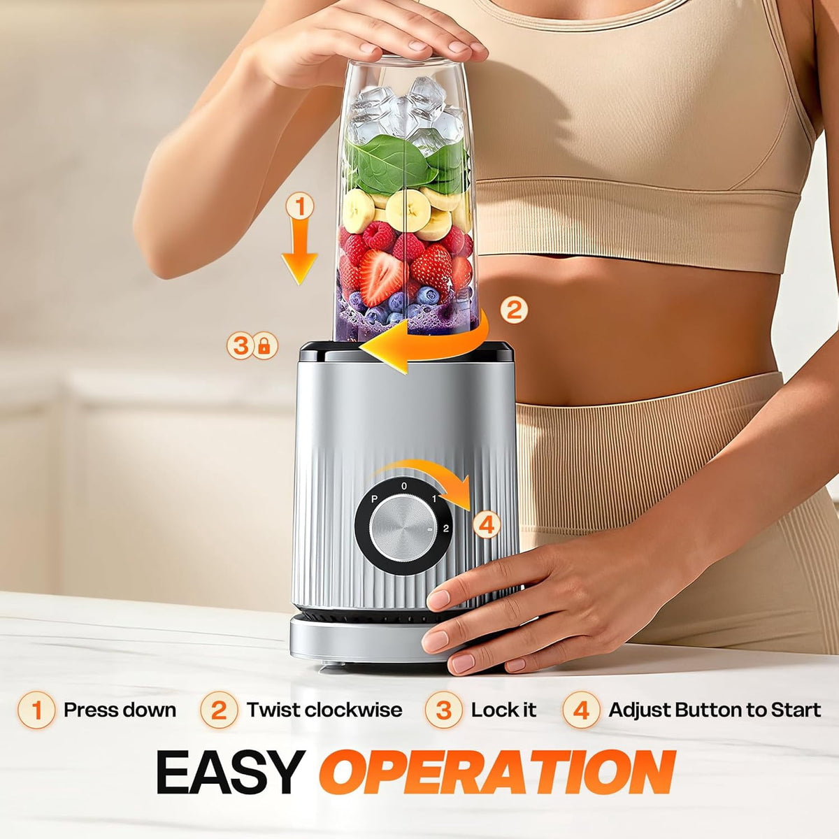 Smoothie Blender, 450W Personal Blender for Kitchen and Blend Shakes,Smoothies,Frozen Drinks, Baby Food with 2 No-BPA Portable Cups-Silver