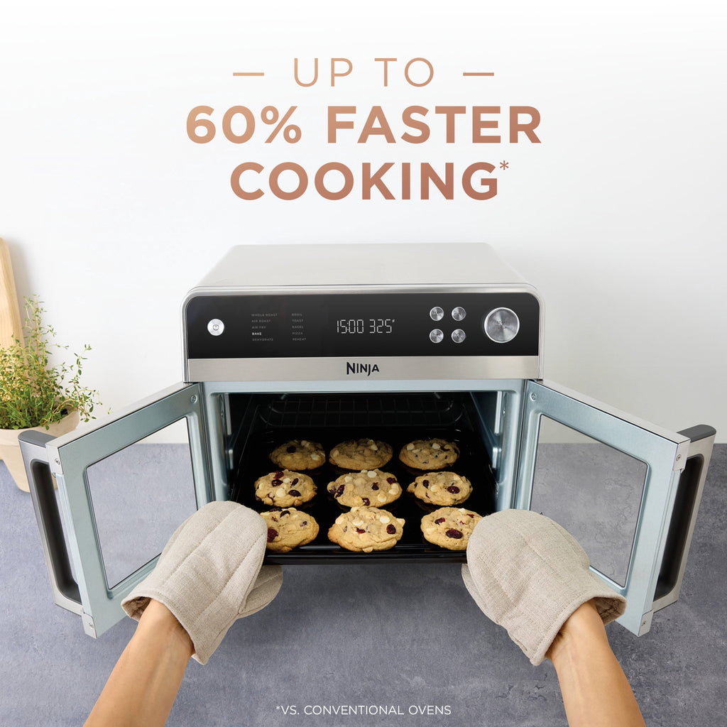 Ninja French Door 8-in-1 Countertop Oven, with Smart Surroundair Technology and Air Fry Function, Dishwasher Safe, 6 Pieces, FO100 Silver